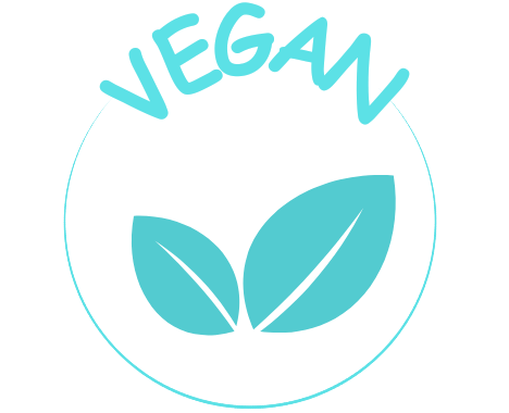 Simple vegan certification logo in teal for ethical products.